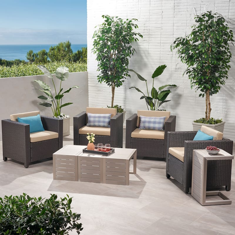 Puerta Outdoor 8-piece Seating Set with Cushions by Christopher Knight Home - Dark Brown+Beige