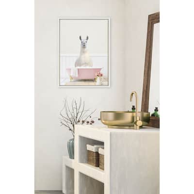 Kate and Laurel Sylvie Llama Rose Bath Framed Canvas by Amy Peterson