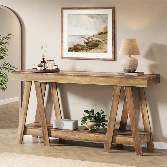 70.87-Inch Extra Long Console Table with Storage Shelf, 2-Tier Sofa Table - 70.87" L x 11.81" W x 35.43" H