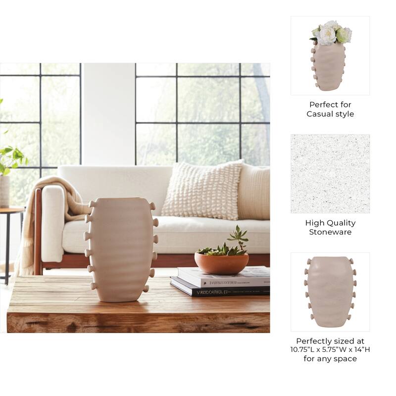 Stoneware Vase Statement-Making Tall Unique Side Detailing Home Decor