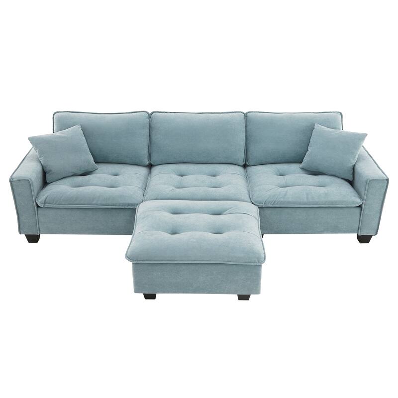 100" Modern Convertible Sectional Sofa - Velvet L Shape Couch with Pillows and Ottoman