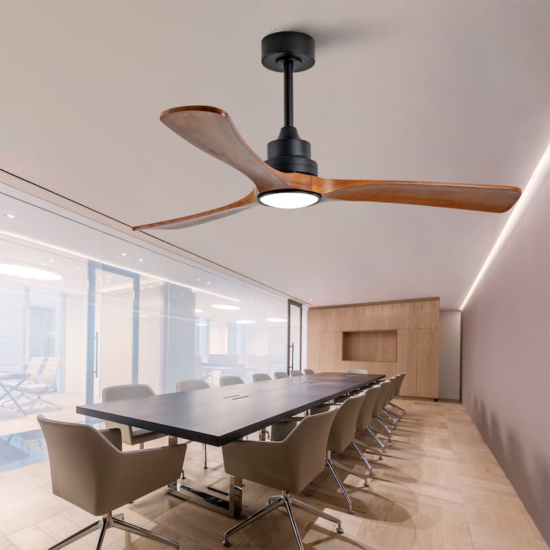 52 Inch Wood Ceiling Fan With 3 Solid Wood Blades Remote Control Reversible DC Motor For Living Room - Black