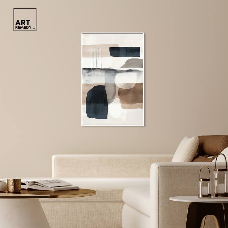 Art Remedy Layers Of Depth Framed Abstract Shapes 1 Piece Canvas Wall Art
