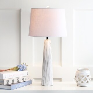 Belle 29" Resin LED Table Lamp, White/Black Faux Marble by JONATHAN Y