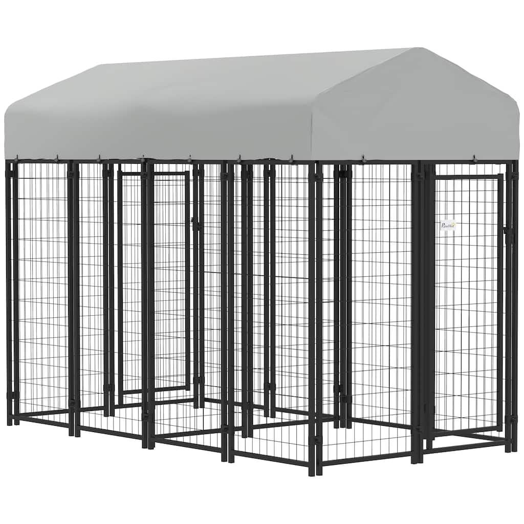 PawHut Outdoor Dog Kennel with Two-Room Design, Large Dog Run with Water-Resistant & Sun-Proof Cover, 2 Doors, Secure Lock