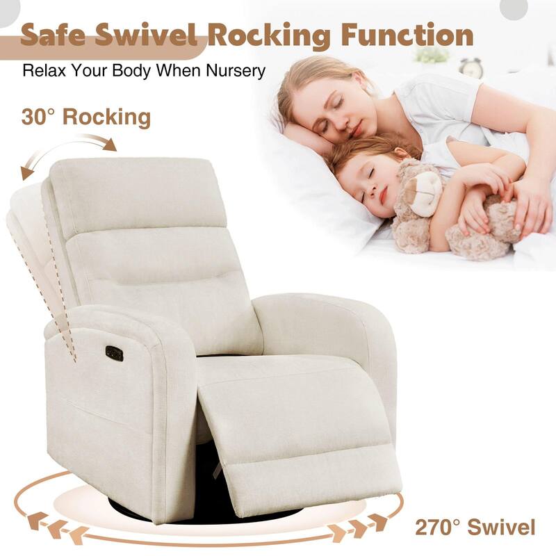 Power Swivel Rocker Recliner with USB and Type C Port
