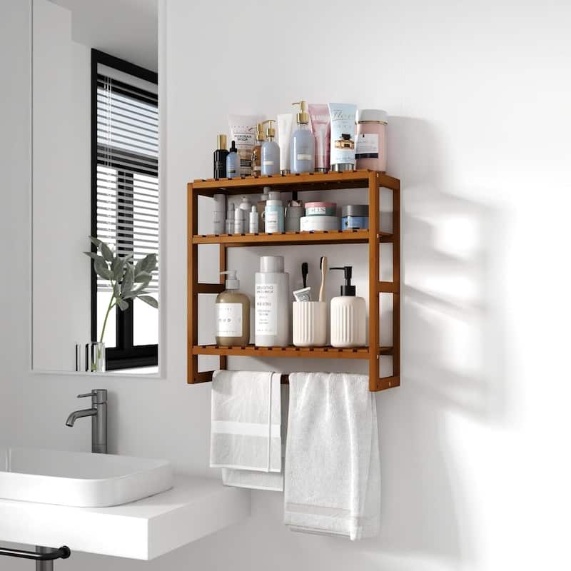 Bamboo Floating Shelves Bathroom Storage 3-Tier