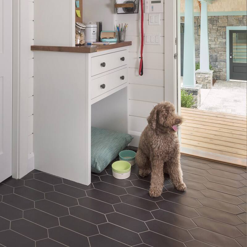 Merola Tile Kite Black 3-7/8" x 11-3/4" Porcelain Floor and Wall Tile - Case (40 Tiles)