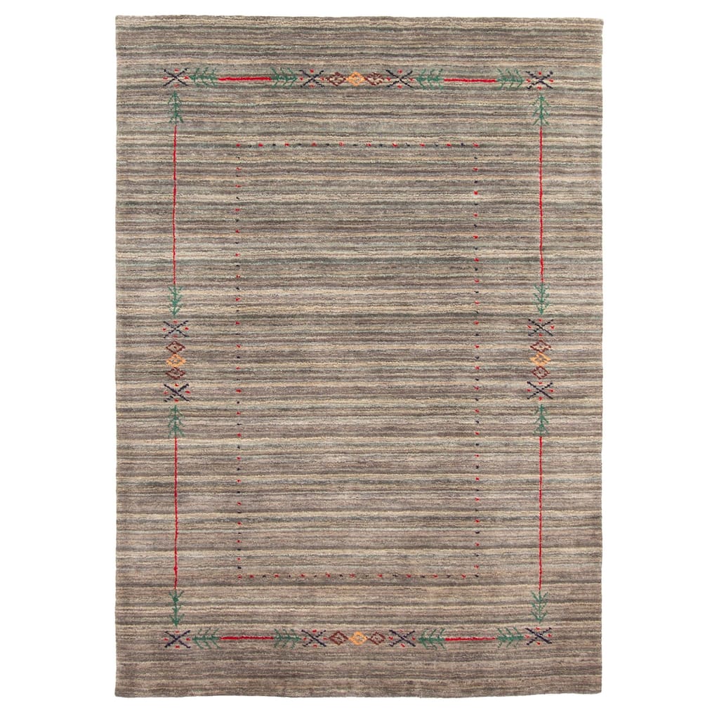 ECARPETGALLERY Hand Loomed Kashkuli Gabbeh Grey Wool Rug - 4'0 x 5'8
