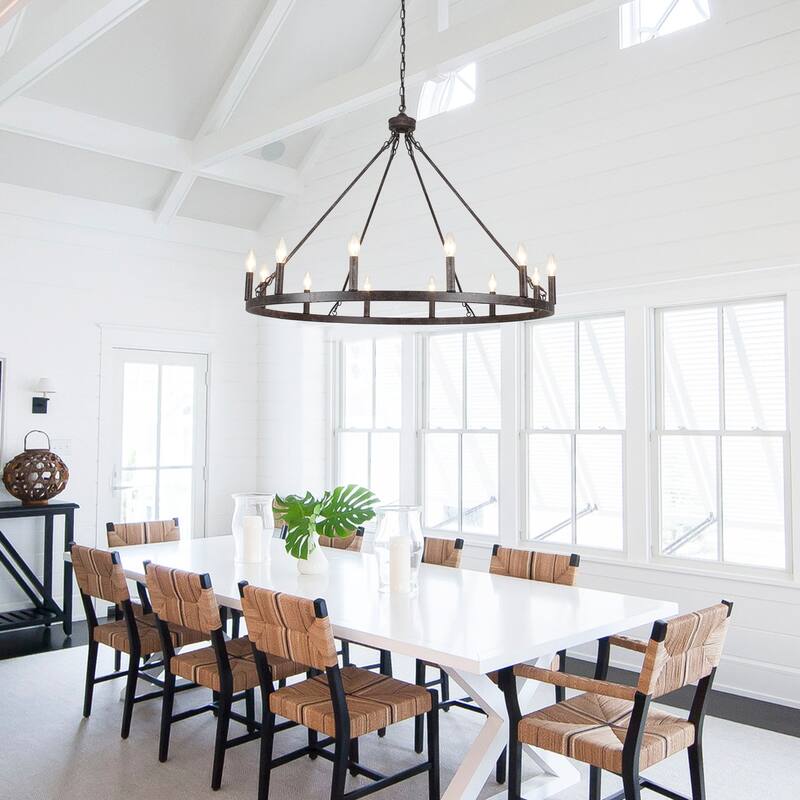 12-Light 37.99 in. Rustic Wagon Wheel Chandelier for Bedroom Kitchen