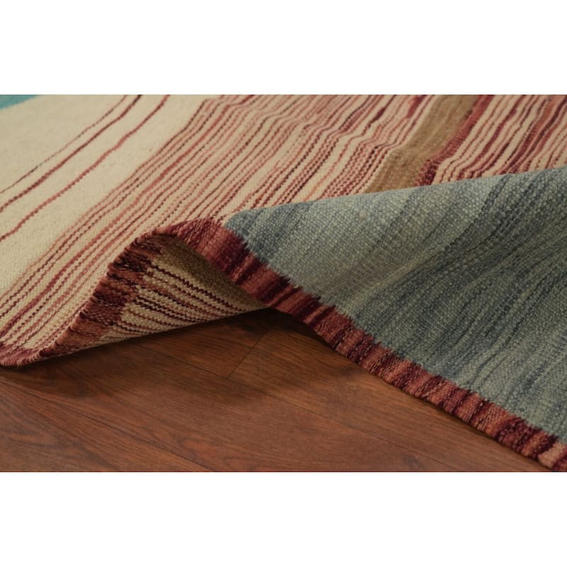 Hand Woven Oriental 100% Wool Carpet Southwestern Modern Multi-Colored Kilim Area Rug - 8' 10'' X 5' 9''