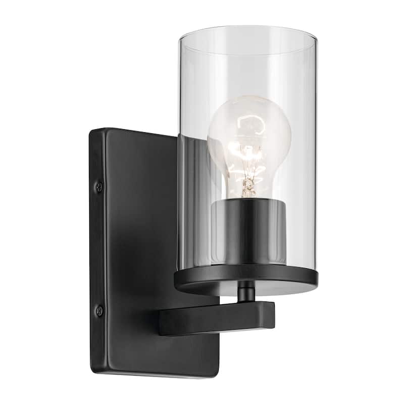 Kichler Lighting Crosby 1-Light Wall Sconce Light with Clear Glass - Black - 1-Light