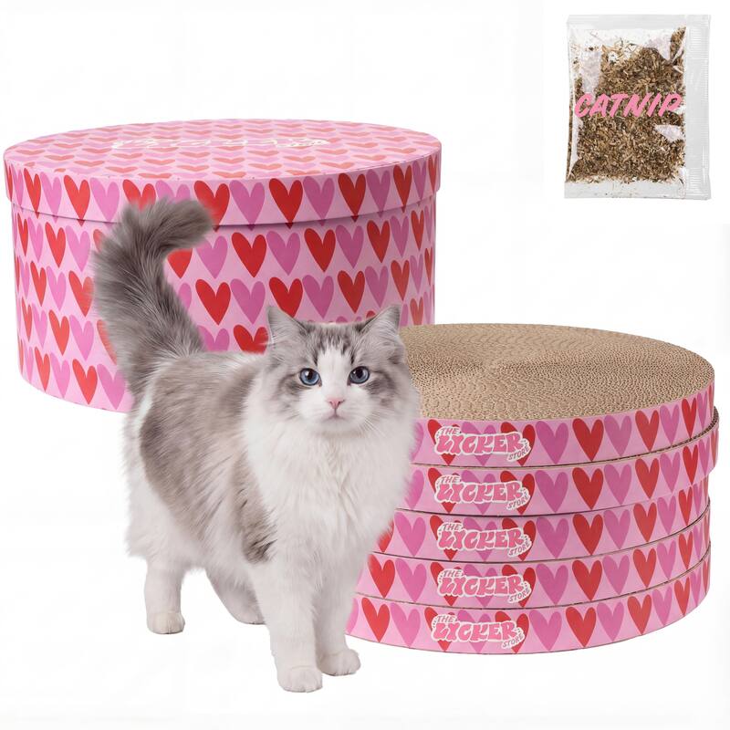 Kate 12" Cardboard Reversible Cat Scratcher Pad in Box with Catnip, (5-Pack) - Assembled - Pink/Red