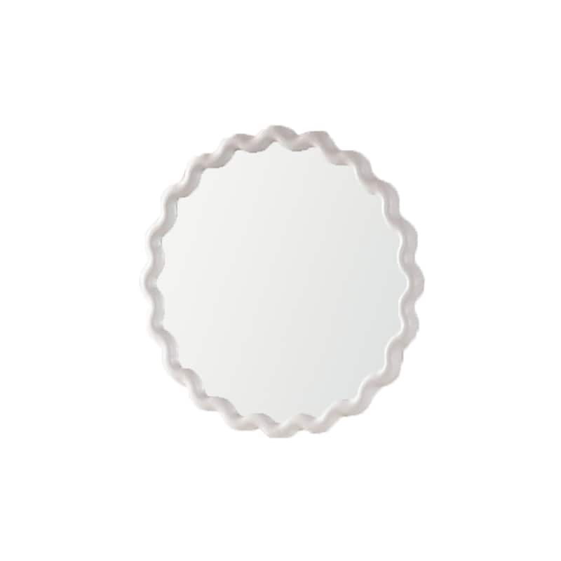White Scalloped Round Wall Mirror - Wavy Frame Decor for Living Room, Bedroom, Bathroom