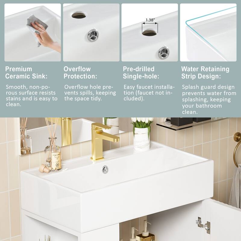 21.6" Bathroom Vanity with Ceramic Sink, Painted Finish Cabinet & Side Storage, Modern Compact Freestanding Unit