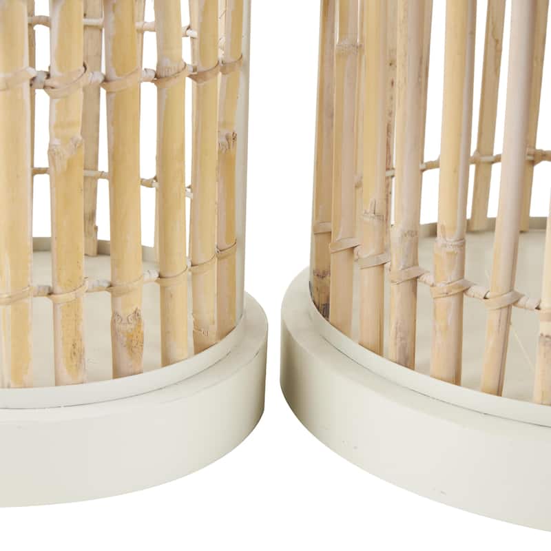 Bamboo Wood Handmade Birdcage with White Metal Accents - Set of 2 Brown - Roche River Decor