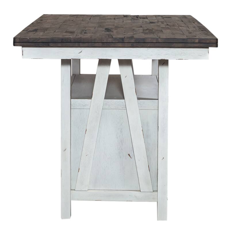 Farmhouse White and Wood Tone 5 Piece Gathering Table Set