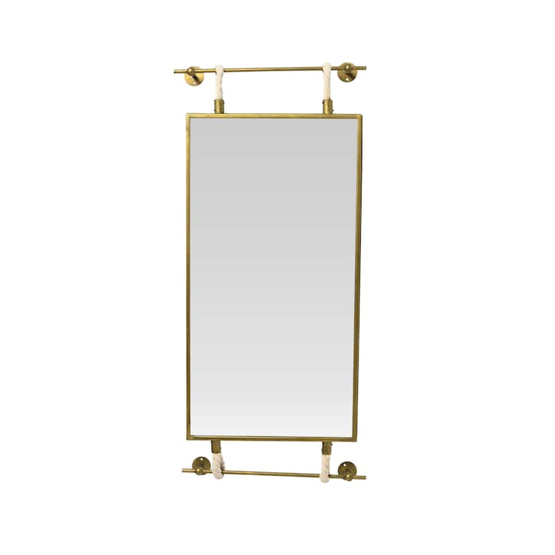 Metal Framed Wall Mirror with Rope Accents and Metal Brackets, Gold