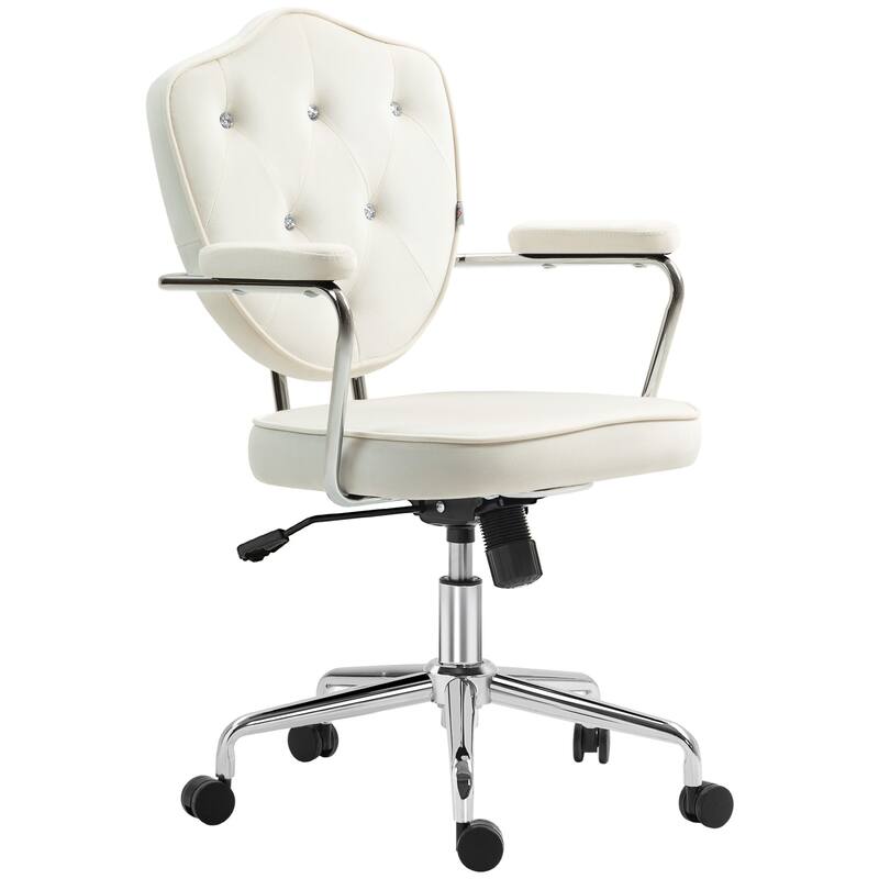 Cute Velvet Office Chair with Button Tufted Back, Swivel Vanity Chair, and Adjustable Height for Home or Desk Use - Cream White