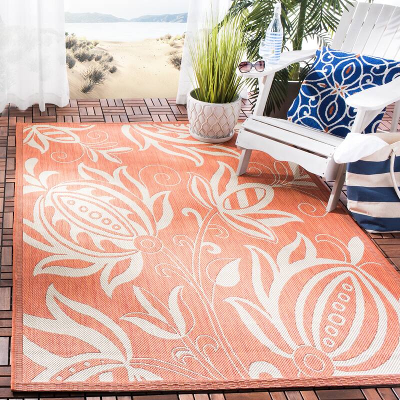 SAFAVIEH Courtyard Nasima Indoor/ Outdoor Patio Backyard Rug - 5'3" x 7'7" - Terracotta/Natural