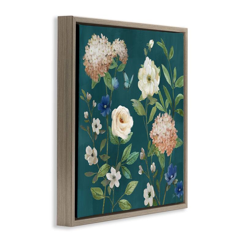 Stupell Bright Garden Blooms on Green Framed Floater Canvas Wall Art Design By Nan