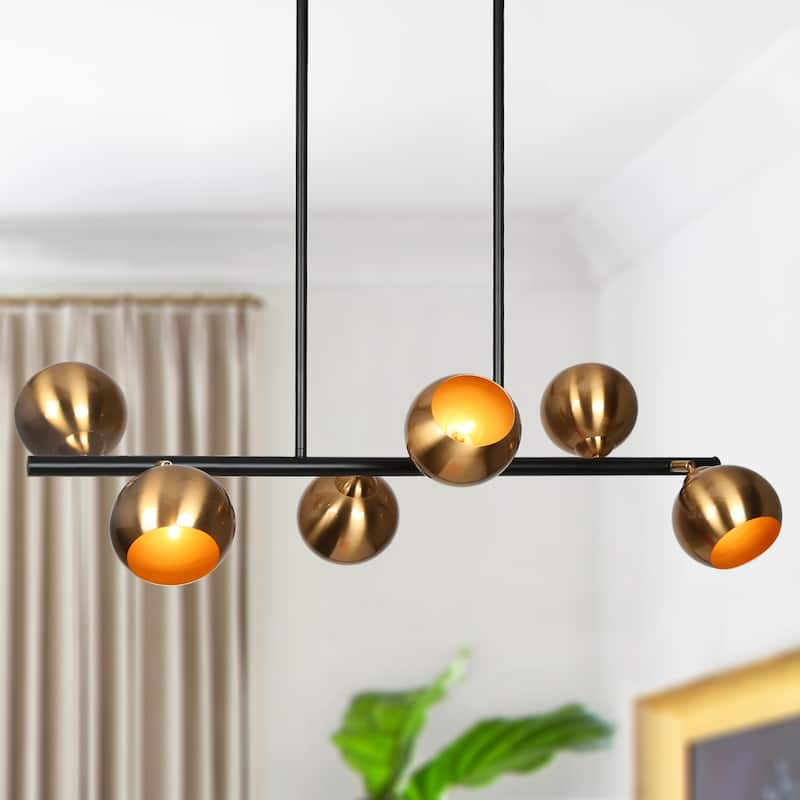 Modern 6-Light Black Gold Linear Chandeliers Glam Metal Island Light for Dining Room - L31" x W5.5" x H13.5"