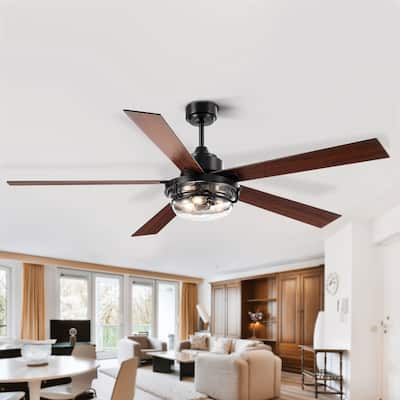 60" Farmhouse Ceiling Fan with Light Remote Control, 5 Blade - 60 Inch