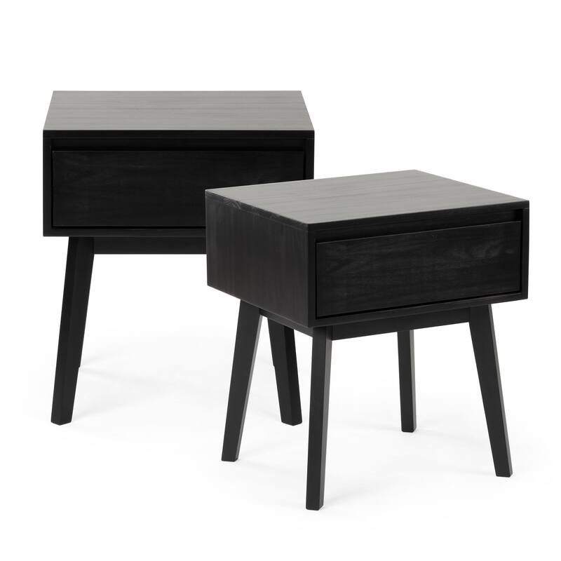 Plank and Beam Scandinavian Nightstand with 1 Drawer - Set of 2 - Black