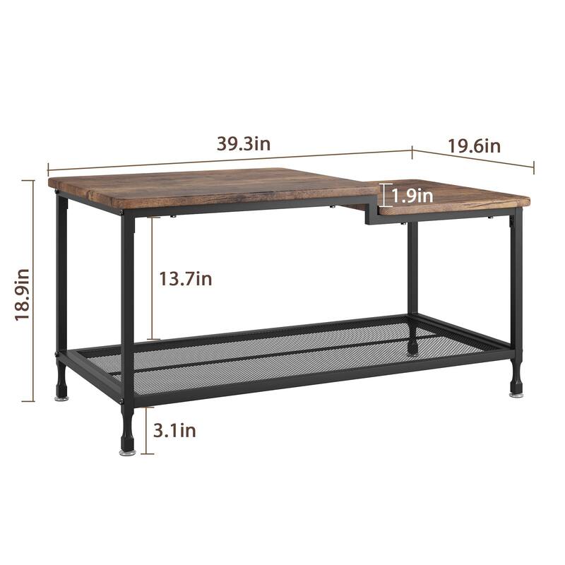 Coffee Table 2-Tier Center Table Rustic Living Room Table - Brown
