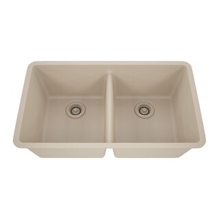 Lexicon Double Bowl 50/50 Undermount Granite Kitchen sink Galaxy Beige - 19" W x 32" L x 9.75" H