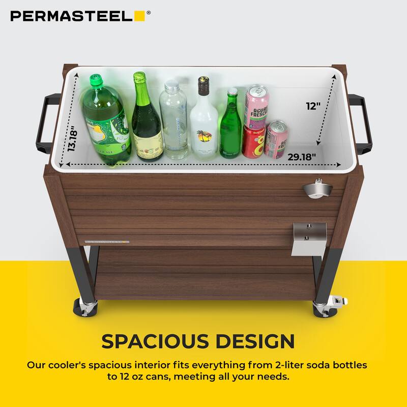 Permasteel 80-Qt Rustic Woodgrain Style Rolling Patio Cooler with Wheels