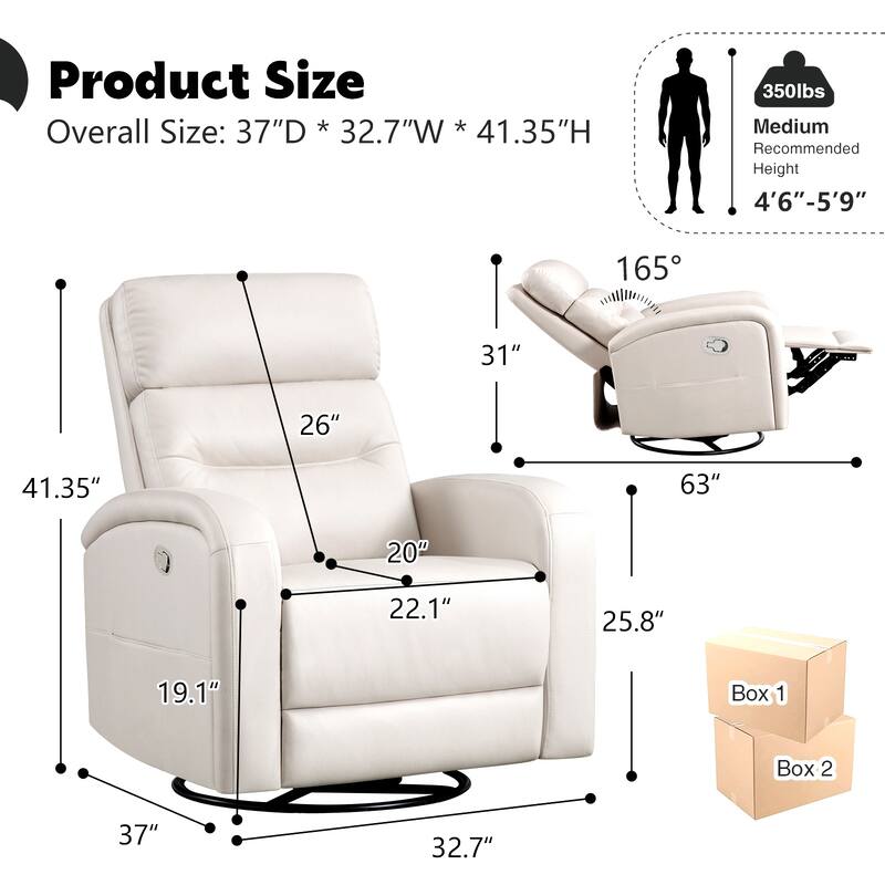 Aemeios Faux Leather Beige Swivel Glider Rocking Manual/Power Recliner