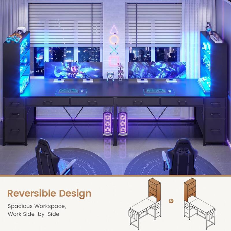 L Shaped Computer Desk 5 fabric Drawers Gaming Desk Storage Shelf