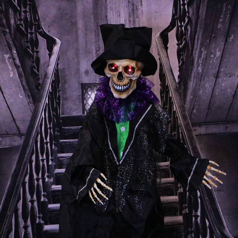 Haunted Hill Farm 5.4-ft. Animatronic Skeleton Groom, Indoor/Outdoor Halloween Decoration, Red LED Eyes, Poseable, Marty