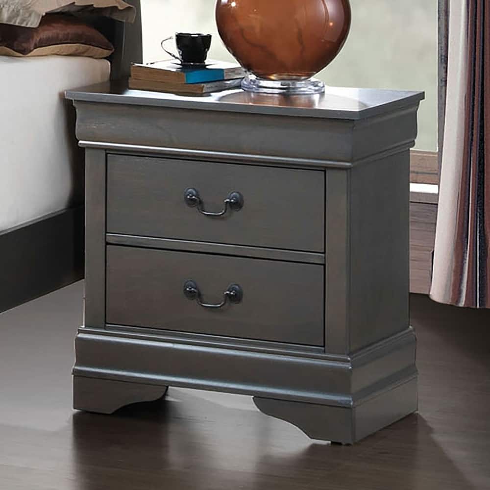 Nightstand with 2 Drawers, Wooden Bedroom Coffee Table, Sofa Side Table with Nickle Hanging Pulls & Bracket Feet