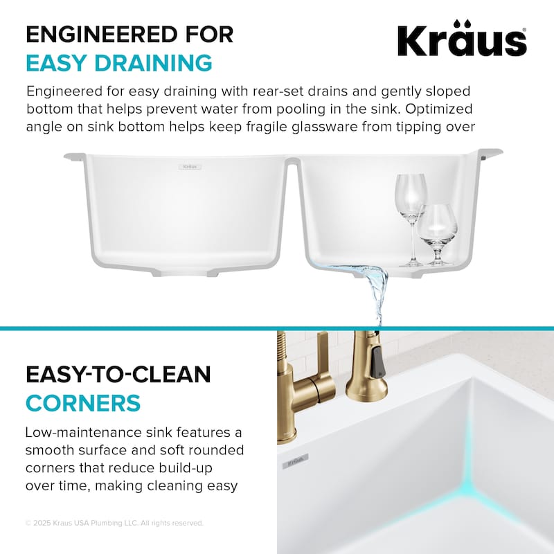 KRAUS Forteza Granite 33 inch 60/40 Undermount Drop-in Kitchen Sink