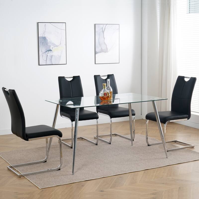 Set of 4,Dining Chairs with Faux Leather Padded Seat Upholstered Chair with Chrome Metal Legs