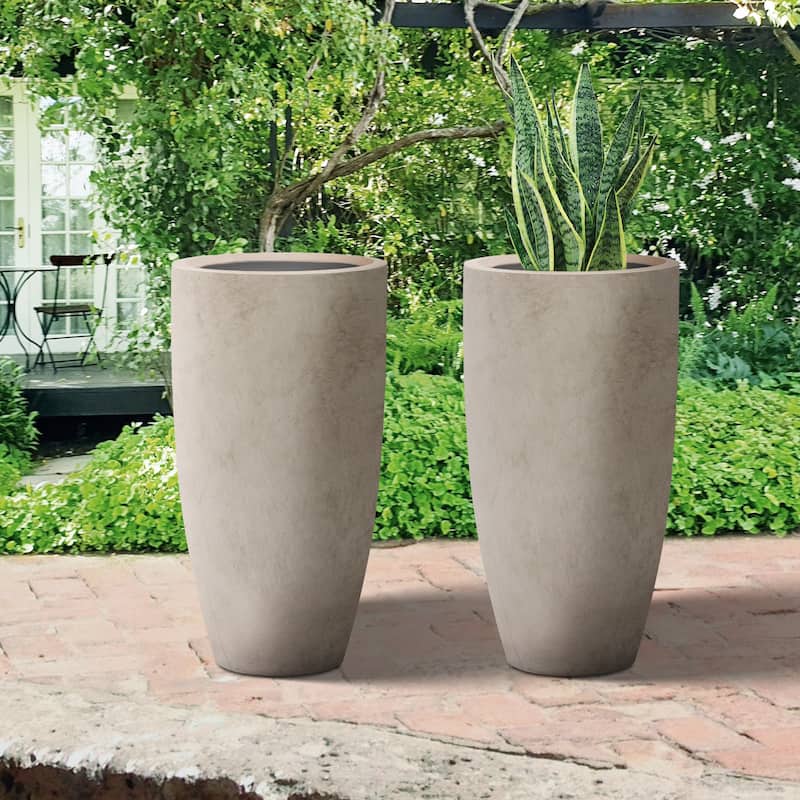 Plantara 24" H Tall Concrete planter(Set of 2), Large Outdoor Plant pot, Modern Tapered Flower pot for Garden
