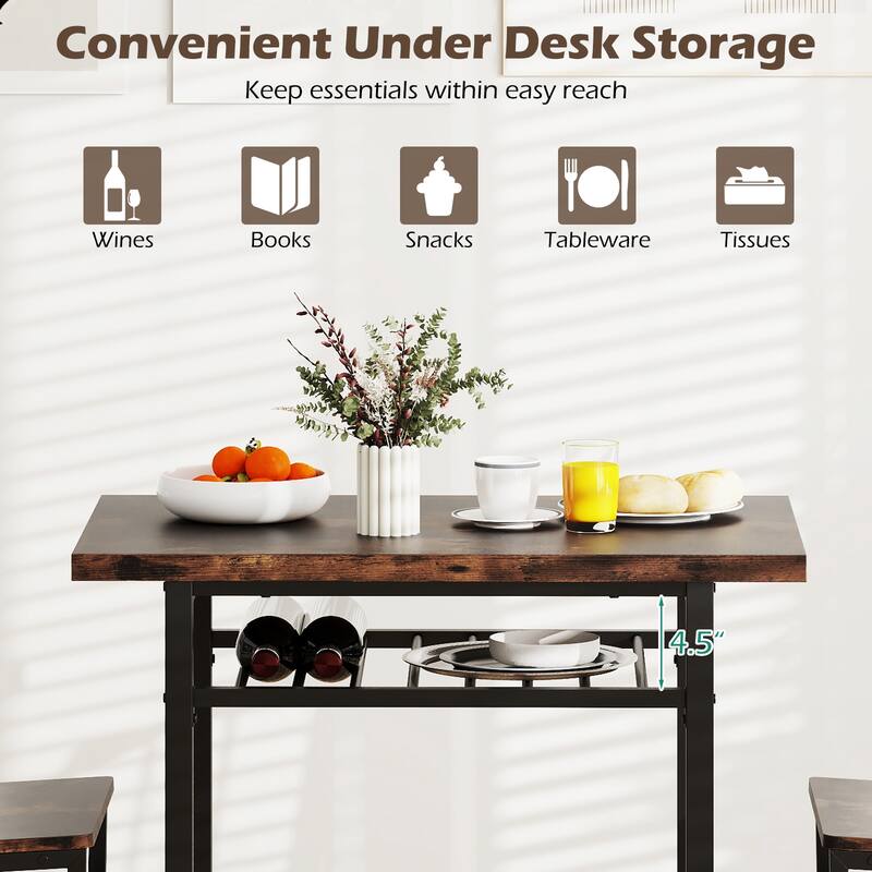 Gymax 3-Piece Rectangular Dining Table&Chairs Set Wooden Breakfast