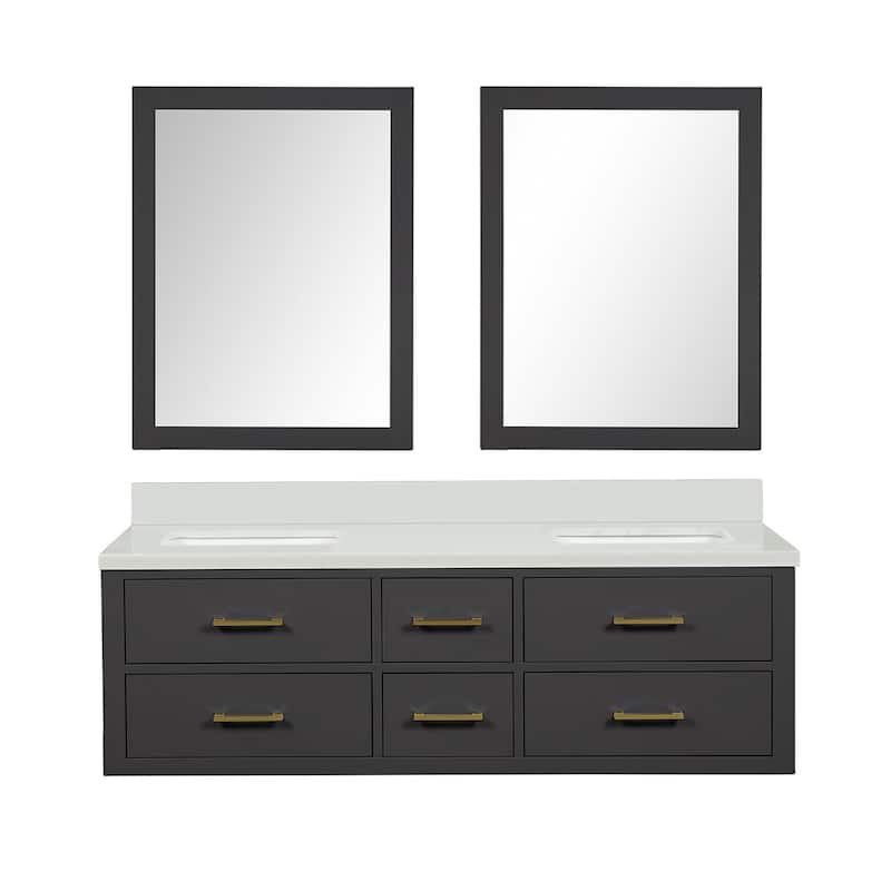 Castor 60 in W x 22 in D Black Double Bath Vanity, White Quartz Top, and 28 in Mirrors