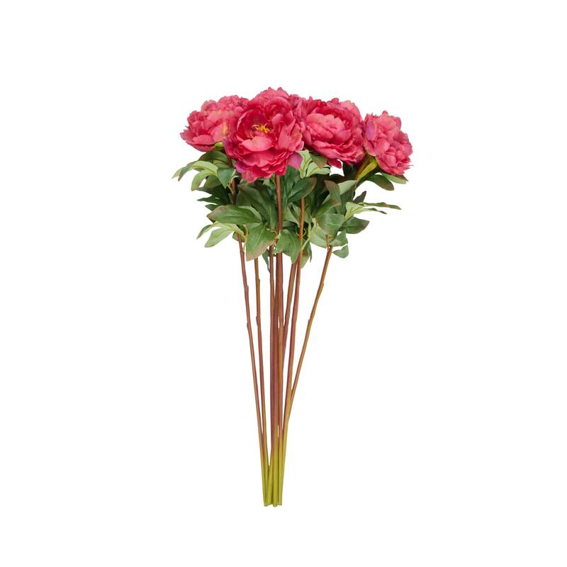 Pink Faux Foliage Tall Peony Artificial Flower Stem (Set of 8)