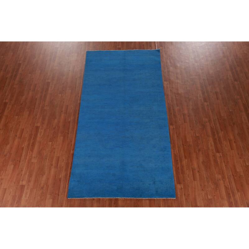 Hand Knotted Oriental 100% Wool Carpet Modern Solid Navy Blue & Blues Gabbeh Area Rug - 10' 2'' X 5' 0''