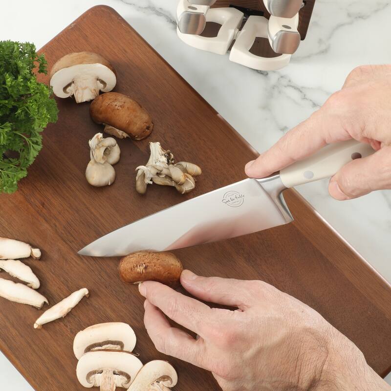 Sur La Table Kitchen Essentials High-Carbon German Steel 7 Piece Forged Cutlery Kitchen Knife Block Set W/ Ashwood Block