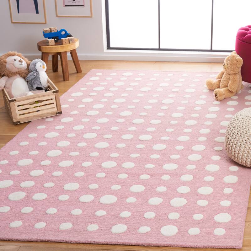 SAFAVIEH Handmade Kids Lexus Dots Wool Rug - 8' x 10' - Pink/Ivory