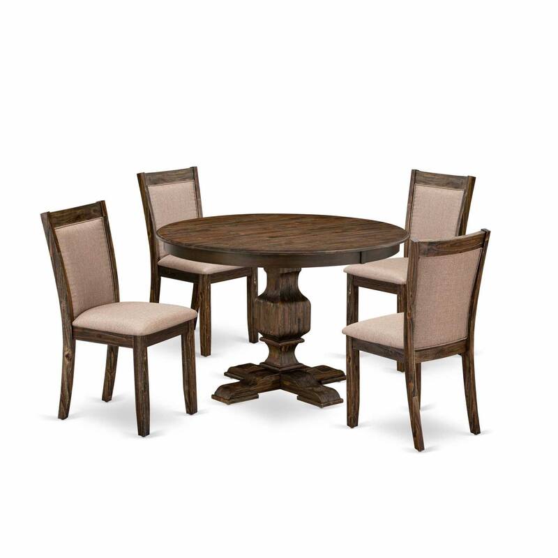HomeStock 3-Piece Distressed Jacobean Finish Solid Wood Top Dining Table with 2 Upholstered Chairs