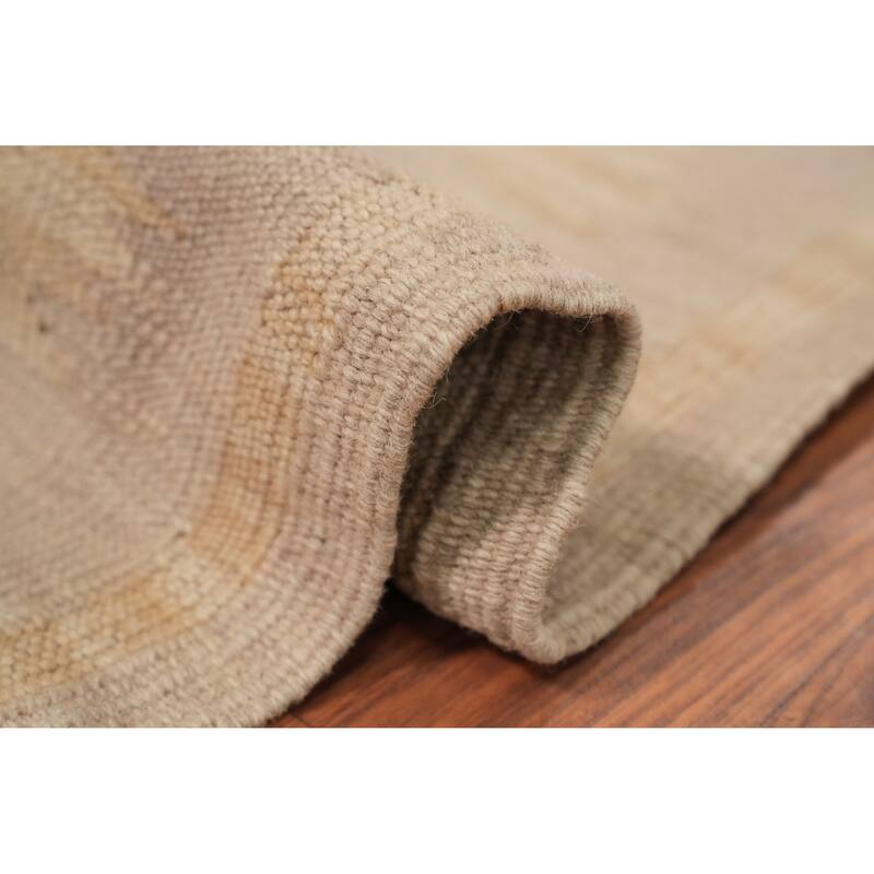Hand Woven Oriental 100% Wool Carpet Southwestern Tribal Beige & Ivories Kilim Area Rug - 11' 11'' X 9' 1''