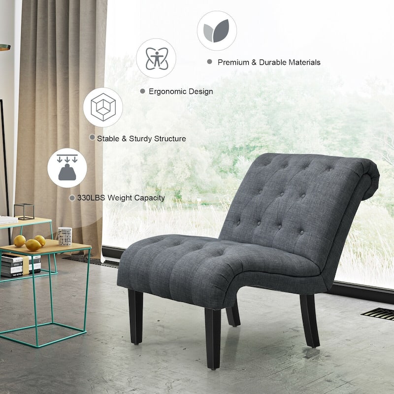 Upholstered Tufted Lounge Chair with Wood Leg - 38.5" x 27.5" x 33" (L x W x H)