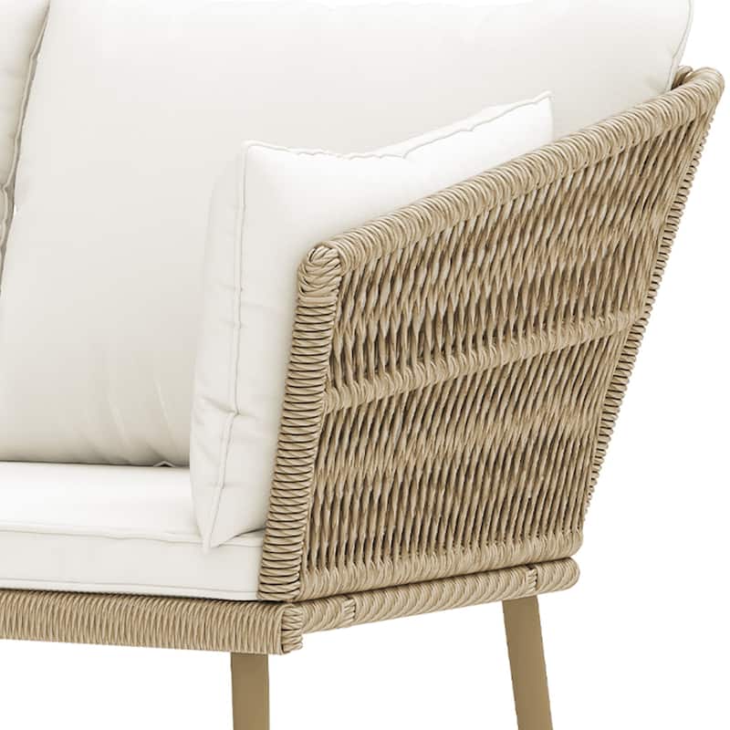 Moasis Outdoor Patio Loveseat, All-Weather Rattan 2 Seater Sofa with Cushions & Lumbar Pillows