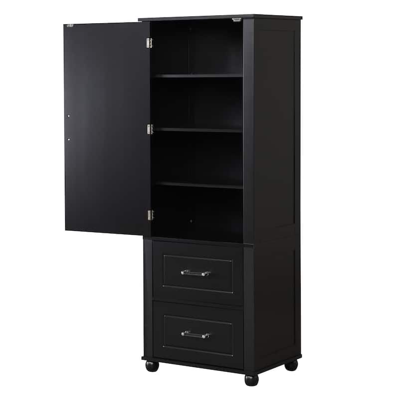 Freestanding Wood Bathroom Cabinet with Doors, 2 Storage Drawers