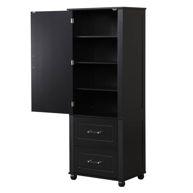 Tall Bathroom Storage Cabinet, Freestanding Storage Cabinet With Two Drawers And Adjustable Shelf, Mdf Board With Painted Finish